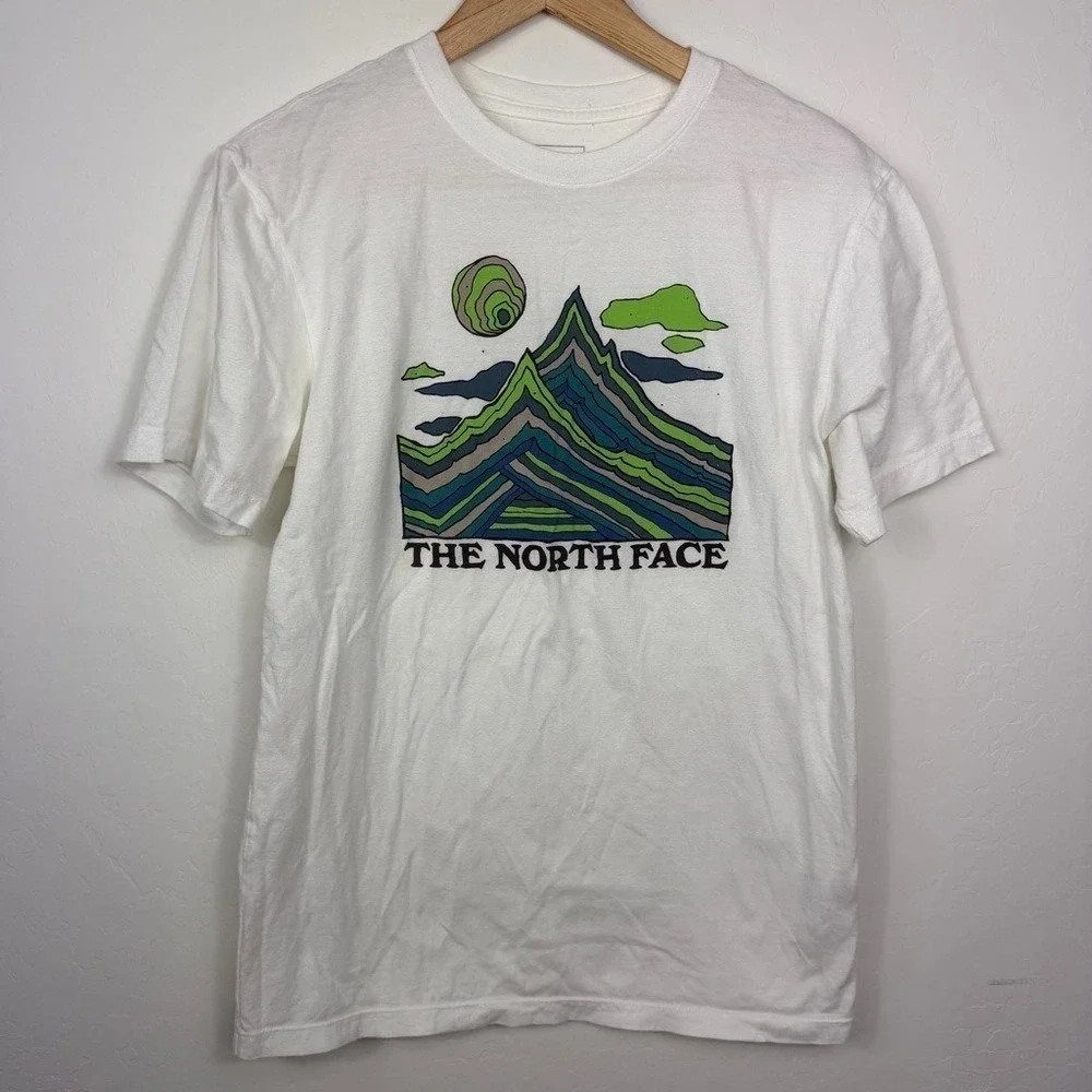 The North Face White Tee with Green‎ Mountain Graphic